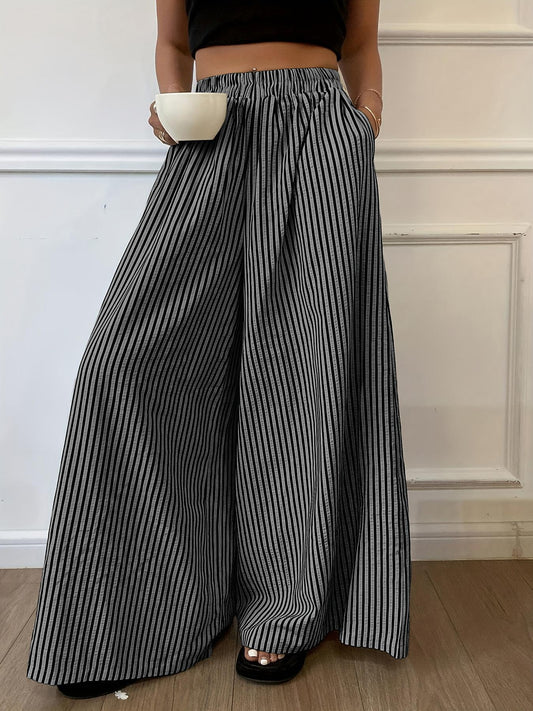 Fashion Lazy Temperament Striped Elastic Waist Casual Pants