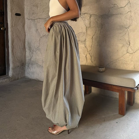 Women's Spring Plaid Wide Leg Loose Long Clothing