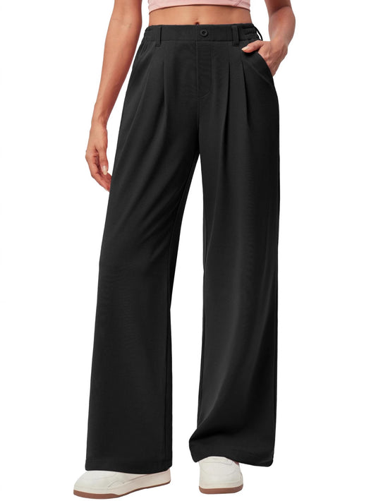 Women's Wide Leg Work Waffle Knitted High Waist Button Pants