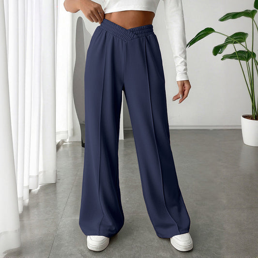 Women's Elastic V-shaped High Waist Stitching Casual Pants