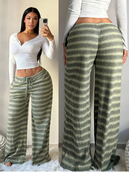 Women's Slimming Loose Contrast Color Striped Trousers Straight Pants