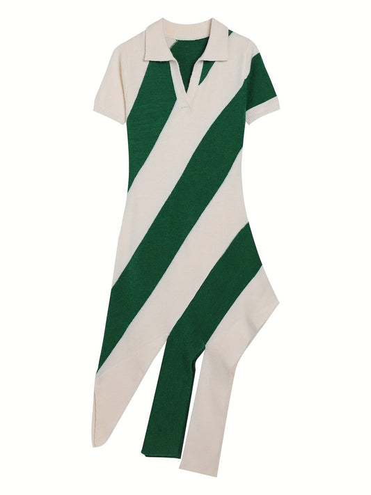 Knitted Lapel Collar Tassel Striped Color Matching Personality Sleeve Shorts