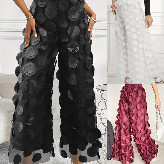Women's Trousers Polka Dot Straight Elegant Mesh Casual Pants